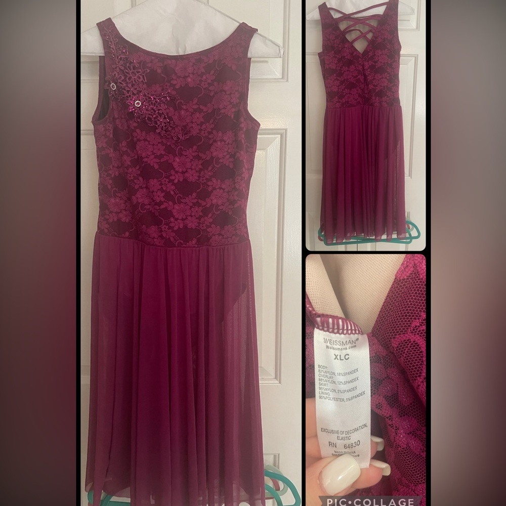 Weissman burgundy lace XL child dance costume